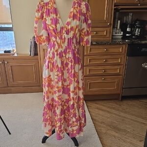 ME+EM Pink and Orange Floral Maxi Dress
